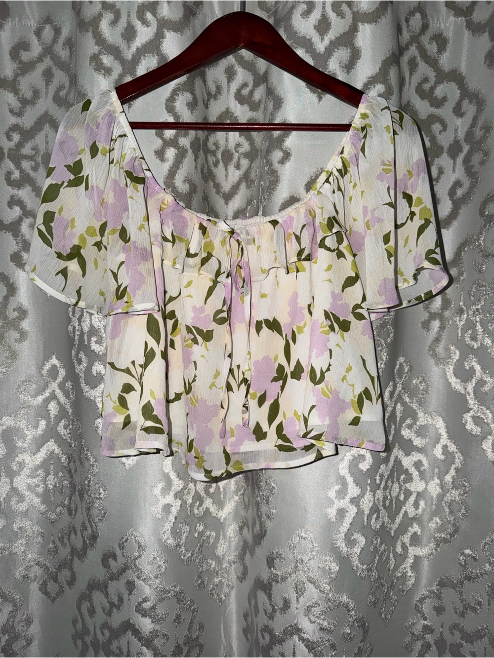 Lost + Wander White Crop Top with Lavender Floral Print
